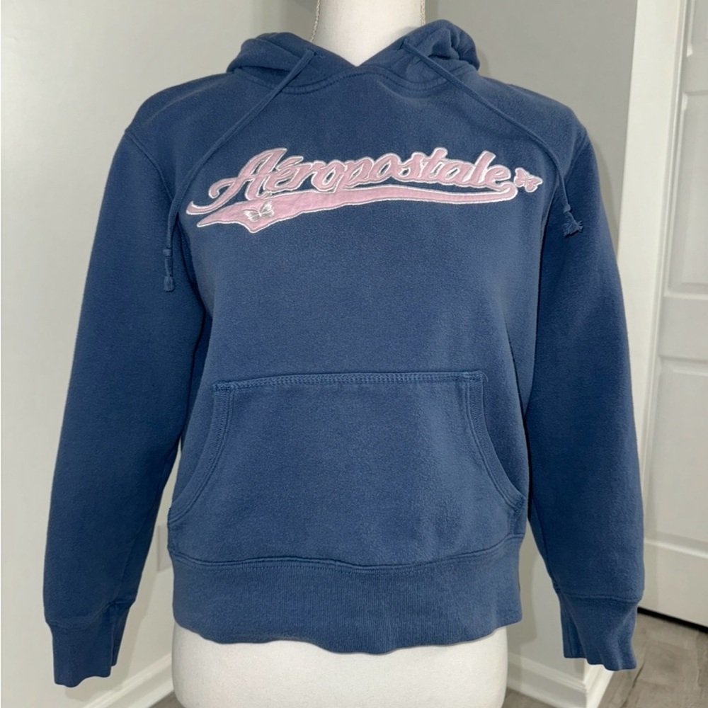 Aeropostale Blue Pink Logo‎ Hoodie Small Youth Girls Y2K
